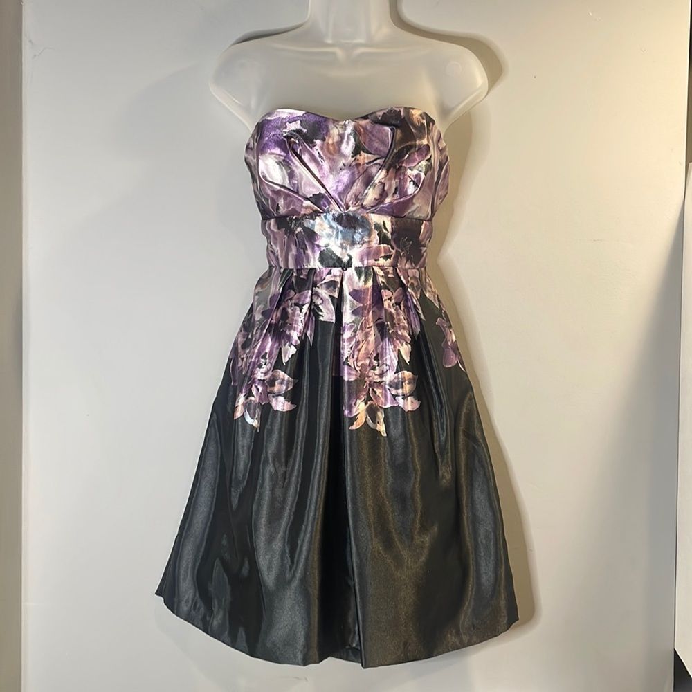 Purple & Black Cocktail Dress-Strapless